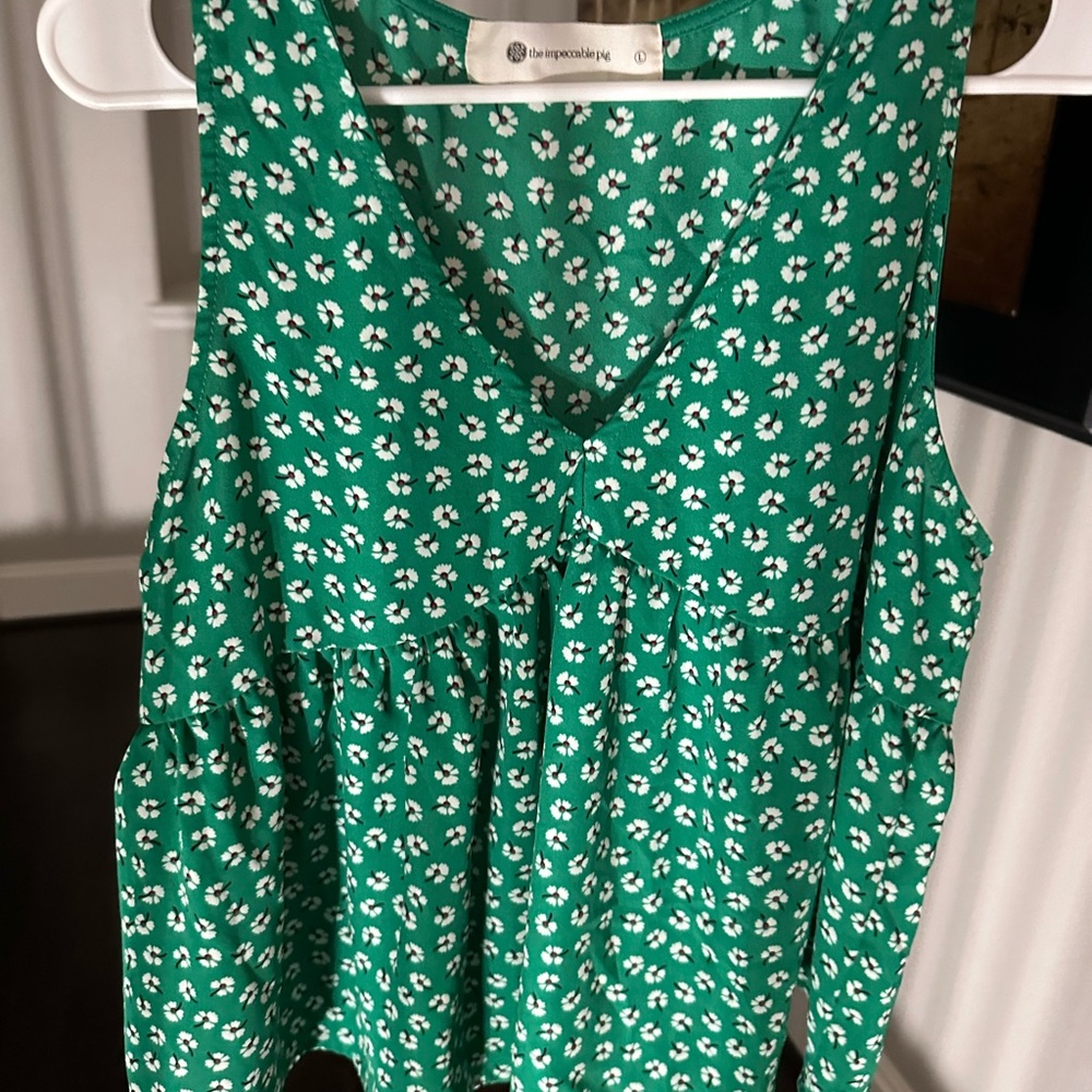 Impeccable Pig: Green Floral Sleeveless Top